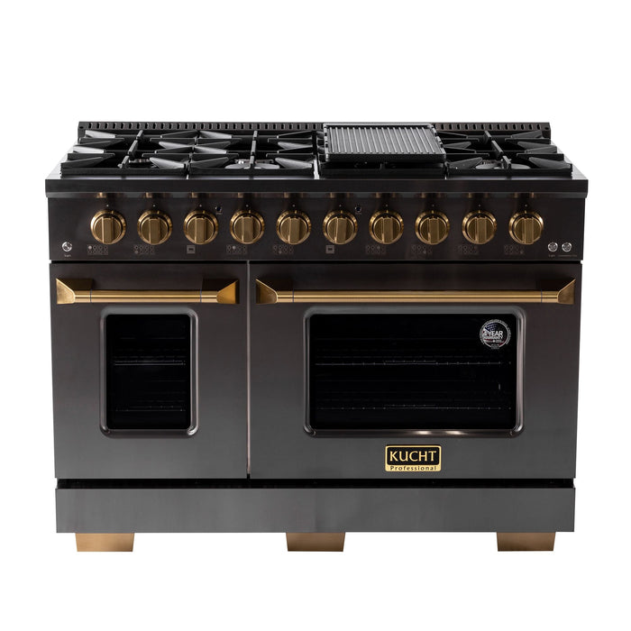 Kucht Gemstone Professional 48" 6.7 cu. ft. Dual Fuel Range in Titanium Stainless Steel with Gold Accents, KED484