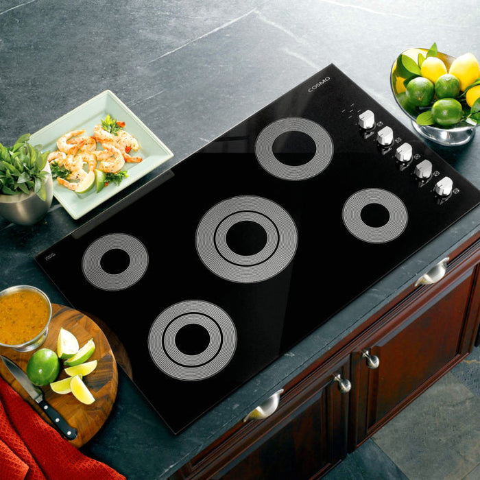 Cosmo 36" Electric Ceramic Glass Cooktop with 5 Burners and Dual Zone Elements, COS-365ECC