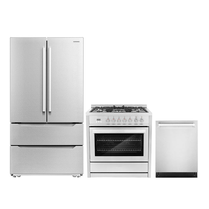 Cosmo Package - 36" Dual Fuel Range, Dishwasher and Refrigerator with Ice Maker, COS-3PKG-099