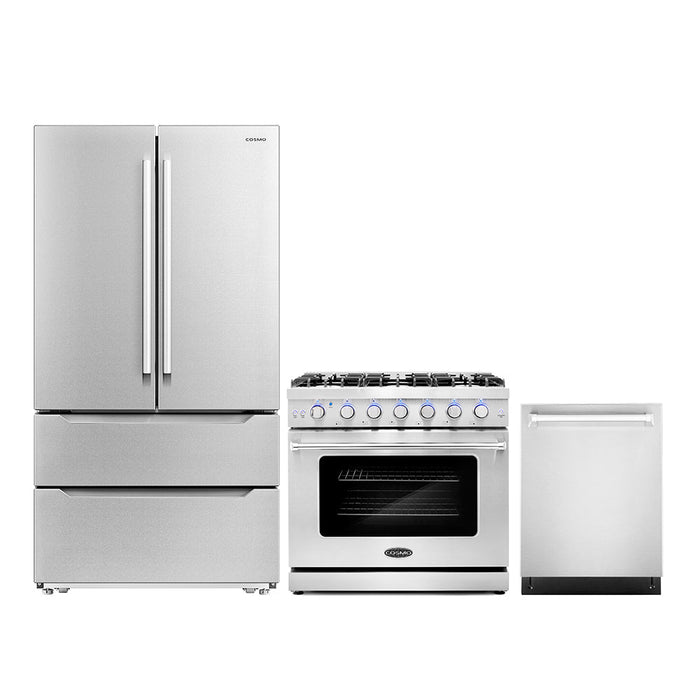 Cosmo Package - 36" Gas Range, Dishwasher and Refrigerator with Ice Maker, COS-3PKG-102