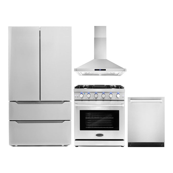 Cosmo Package - 30" Gas Range, Wall Mount Range Hood, Refrigerator with Ice Maker and Dishwasher, COS-4PKG-097