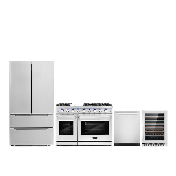 Cosmo Package - 48" Gas Range, Refrigerator with Ice Maker, Dishwasher and Wine Cooler, COS-4PKG-121