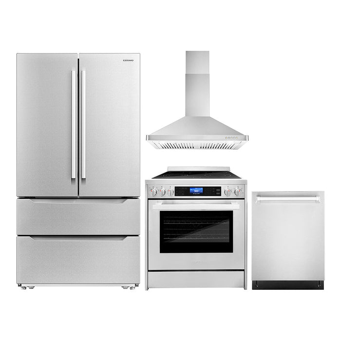 Cosmo Package - 30" Electric Range, Wall Mount Range Hood, Refrigerator with Ice Maker and Dishwasher, COS-4PKG-157