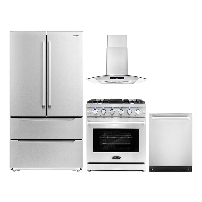 Cosmo Package - 30" Gas Range, Wall Mount Range Hood, Refrigerator with Ice Maker and Dishwasher, COS-4PKG-237