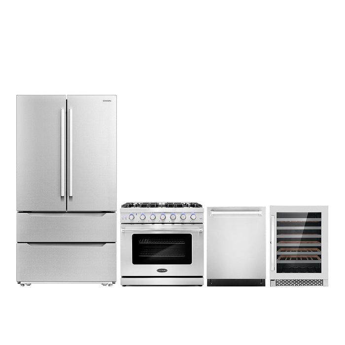 Cosmo Package - 36" Gas Range, Refrigerator with Ice Maker, Dishwasher and Wine Cooler, COS-4PKG-240