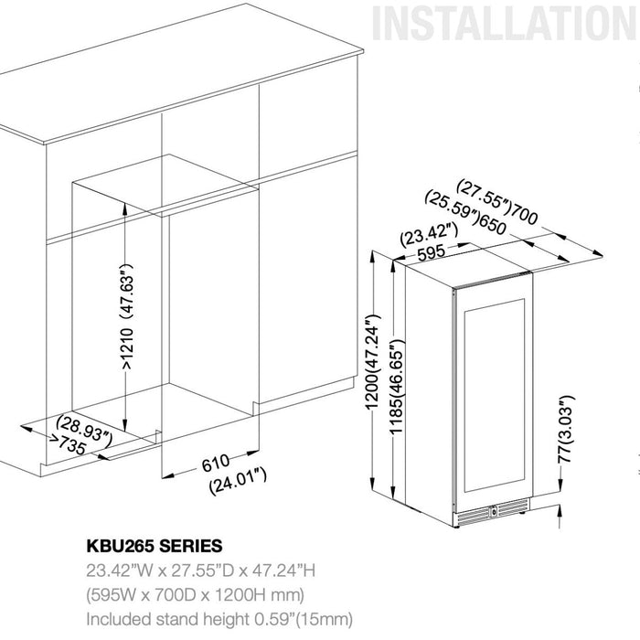 KingsBottle 47" High Wine & Beverage Refrigerator Combo with Triple Temp. Zones