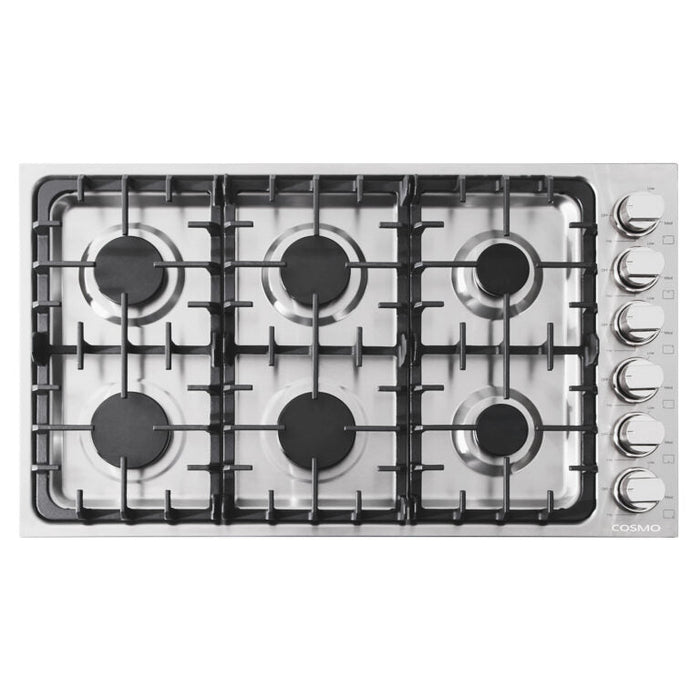 Cosmo 36" Gas Cooktop in Stainless Steel with 6 Italian Made Burners, COS-DIC366