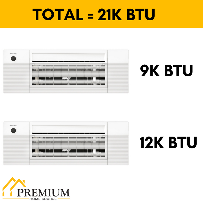 MRCOOL DIY Mini Split - 21,000 BTU 2 Zone Ceiling Cassette Ductless Air Conditioner and Heat Pump, DIY-BC-227HP0912