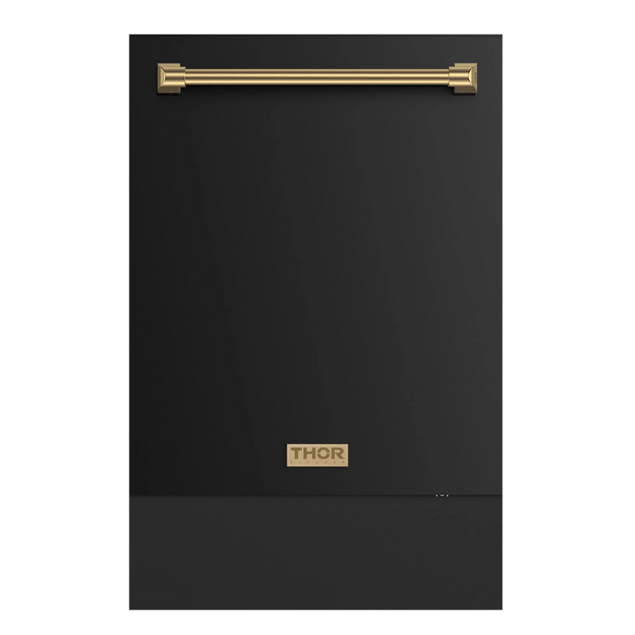 Thor Kitchen Gordon Ramsay 3-Piece Appliance Package - 30-Inch Electric Range with Tilt Panel Touch Control, Refrigerator, and Dishwasher in Black with Bronze Trim