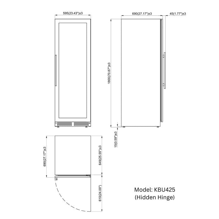 KingsBottle Upright Single Zone Large Wine Cooler With Low-E Glass Door