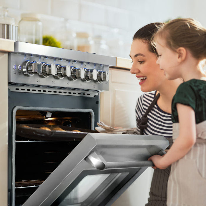 Cosmo Package - 30" Gas Range, Under Cabinet Range Hood, Refrigerator with Ice Maker and Dishwasher, COS-4PKG-255