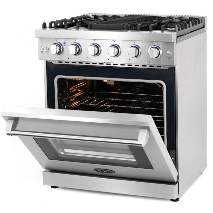 Cosmo Package - 30" Gas Range, Under Cabinet Range Hood, Refrigerator with Ice Maker and Dishwasher, COS-4PKG-255