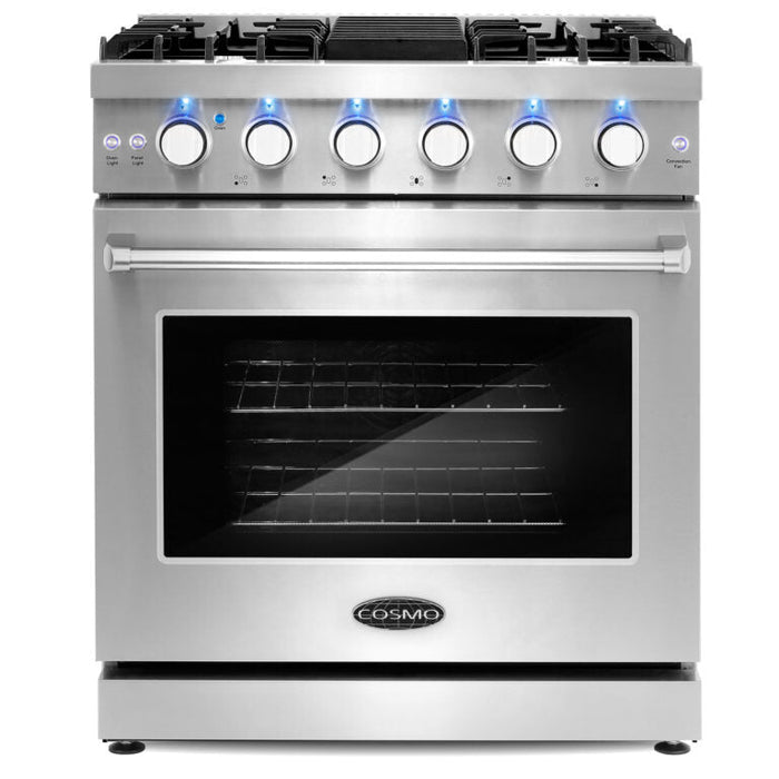 Cosmo Package - 30" Gas Range, Wall Mount Range Hood, Dishwasher and Wine Cooler, COS-4PKG-098