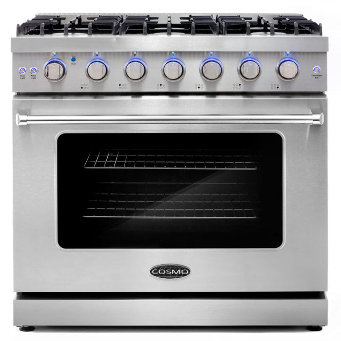 Cosmo Commerical 36" 6.0 cu. ft. Gas Range with Convection Oven in Stainless Steel with Storage Drawer, COS-EPGR366