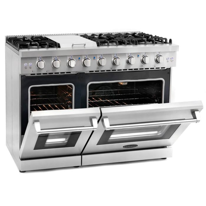 Cosmo Commercial 48" 6.8 cu. ft. Double Oven Gas Range with Convection Oven in Stainless Steel, COS-EPGR486G