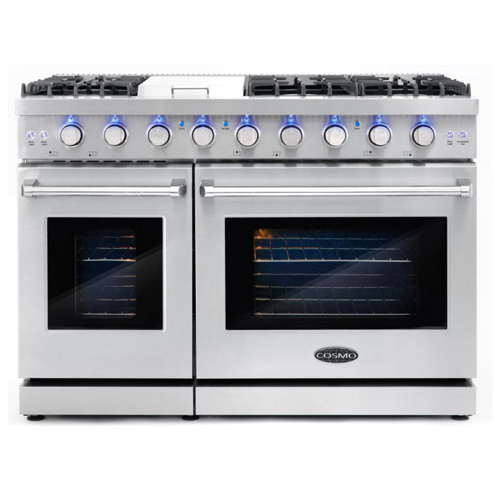 Cosmo Commercial 48" 6.8 cu. ft. Double Oven Gas Range with Convection Oven in Stainless Steel, COS-EPGR486G