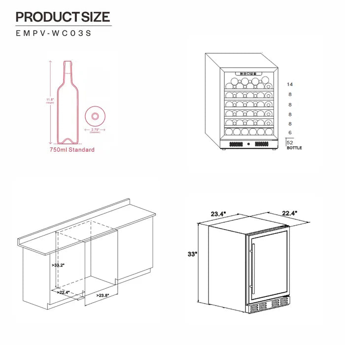 Empava 24" 52 Bottle Wine Cooler, EMPV-WC03S