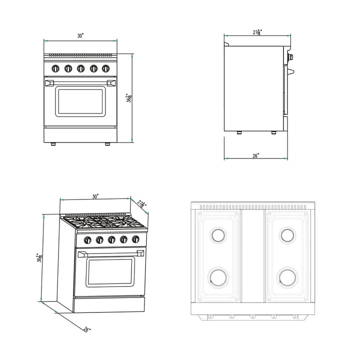 Empava 30" Slide-In Single Oven Natural Gas Range with 4 Burners - 4.2 cu.ft, EMPV-30GR07