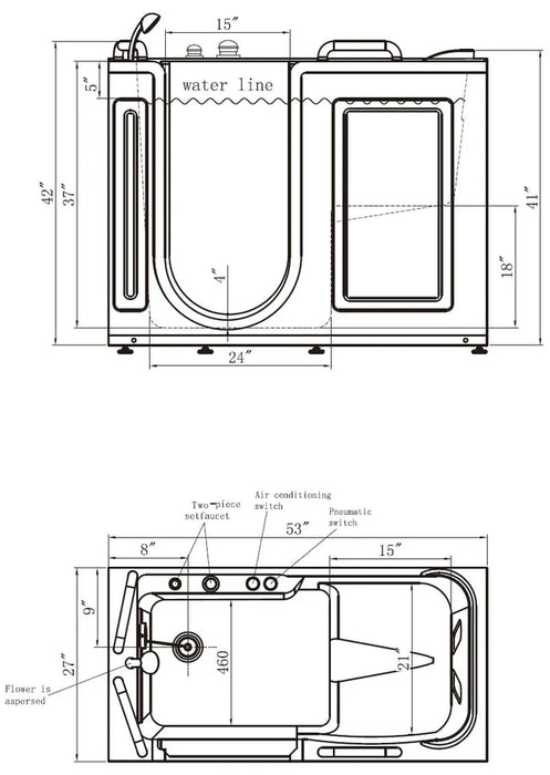 Empava 53" Walk-in Whirlpool Bathtub with Left Side Door, EMPV-53WIT02