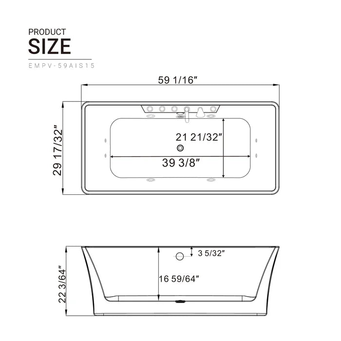 Empava 59" Freestanding Whirlpool Bathtub with Faucet, EMPV-59AIS15