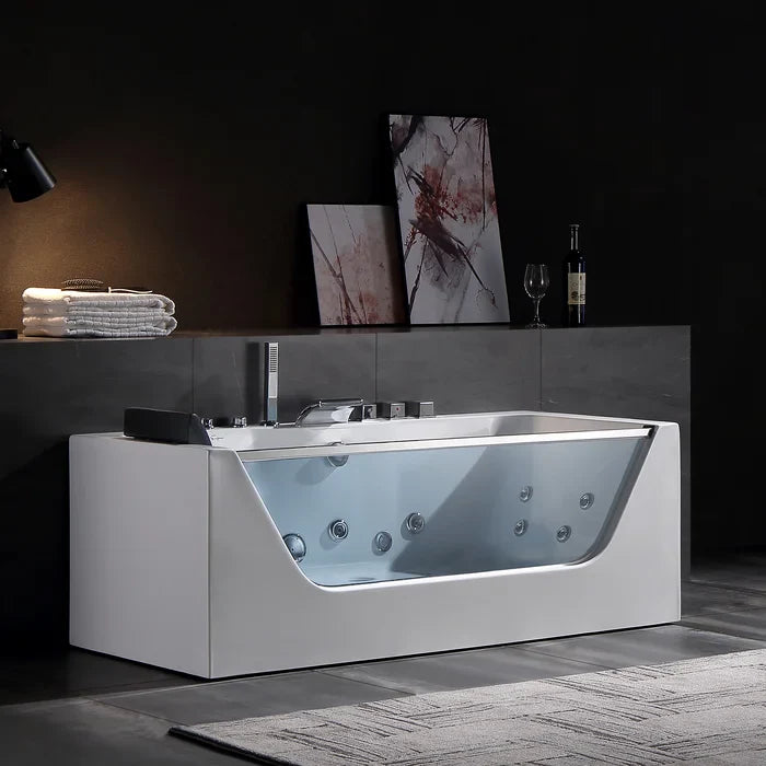 Empava 59" Modern Alcove Whirlpool Bathtub with Faucet and LED Lights, EMPV-59JT408LED