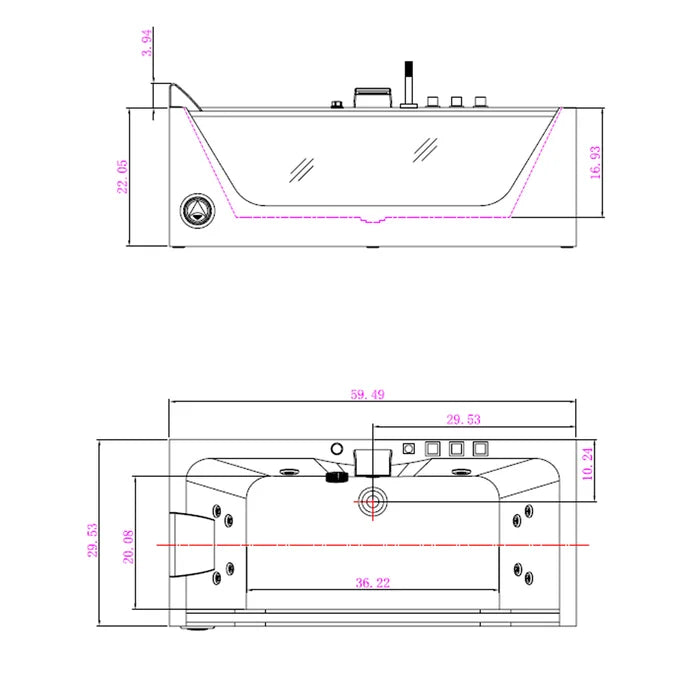 Empava 59" Modern Alcove Whirlpool Bathtub with Faucet and LED Lights, EMPV-59JT408LED