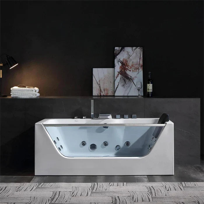 Empava 59" Modern Alcove Whirlpool Bathtub with Faucet and LED Lights, EMPV-59JT408LED