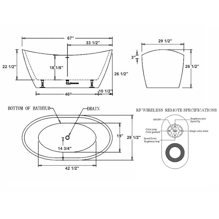 Empava 67" Freestanding Soaking Bathtub with LED Lights, EMPV-67FT1518LED