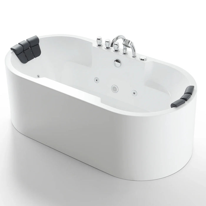 Empava 67" Freestanding Oval Whirlpool Bathtub with Faucet, EMPV-67AIS17