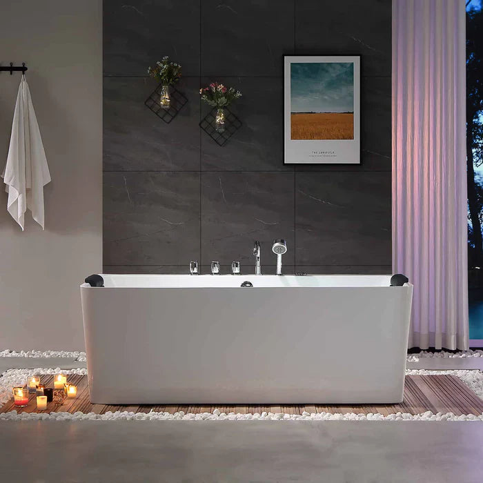 Empava 67" Freestanding Whirlpool Acrylic Bathtub with Faucet, EMPV-67AIS03