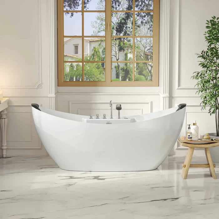 Empava 67" Freestanding Hourglass Whirlpool Bathtub with Faucet, EMPV-67AIS10