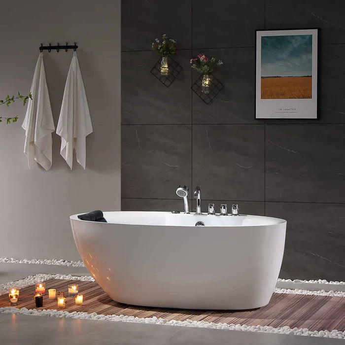 Empava 67" Freestanding Flat Bottom Whirlpool Bathtub with Faucet, EMPV-67AIS13