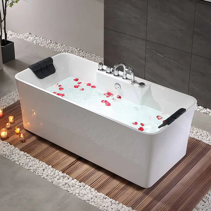 Empava 67" Freestanding Flat Bottom Whirlpool Bathtub with Faucet, EMPV-67AIS16