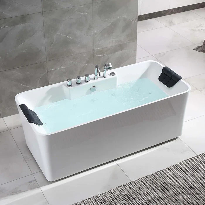 Empava 67" Freestanding Flat Bottom Whirlpool Bathtub with Faucet, EMPV-67AIS16