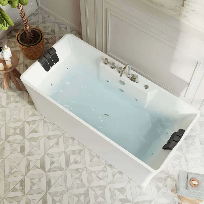 Empava 67" Freestanding Flat Bottom Whirlpool Bathtub with Faucet, EMPV-67AIS16