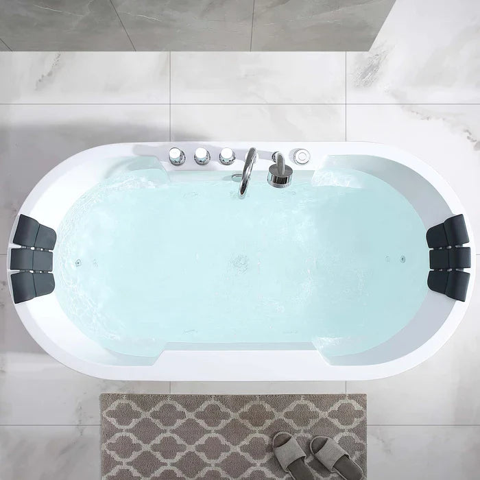 Empava 67" Freestanding Oval Whirlpool Bathtub with Faucet, EMPV-67AIS17