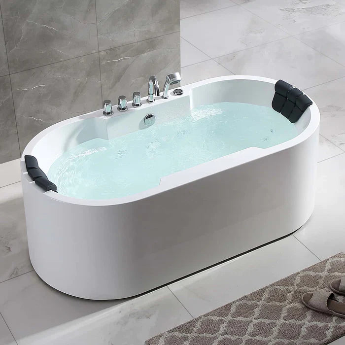 Empava 67" Freestanding Oval Whirlpool Bathtub with Faucet, EMPV-67AIS17