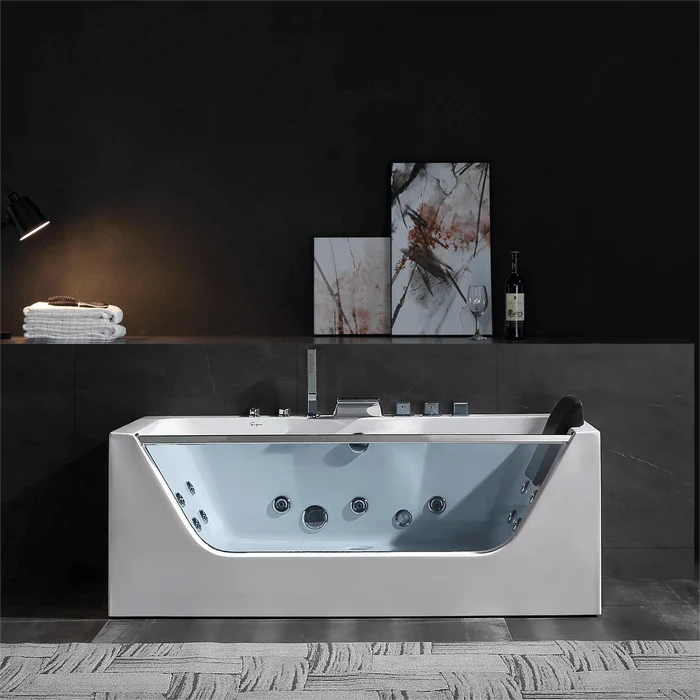 Empava 67" Modern Alcove Whirlpool  Bathtub with Faucet and LED Lights, EMPV-67JT408LED