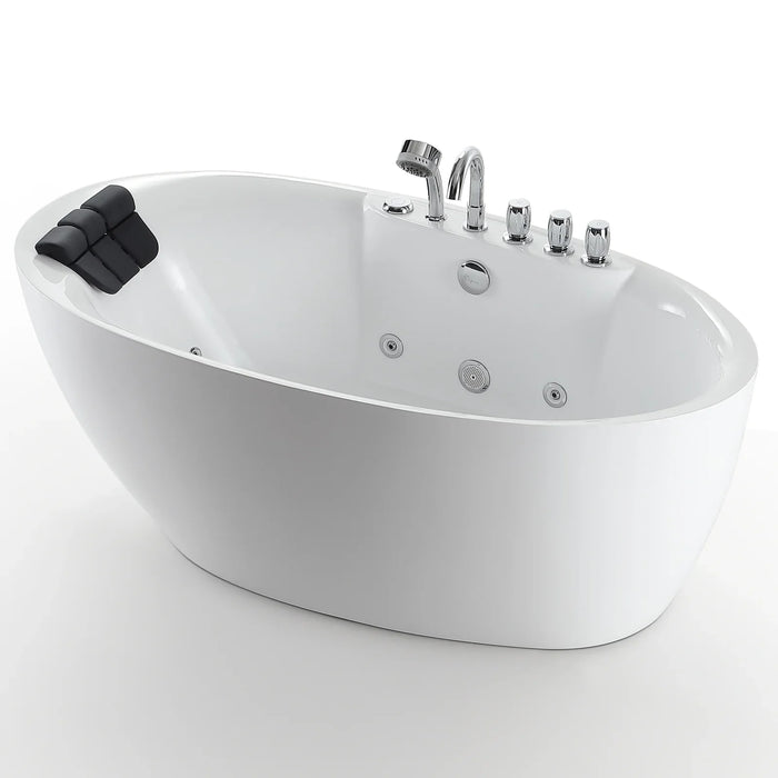 Empava 71" Freestanding Oval Whirlpool Bathtub with Faucet, EMPV-71AIS14