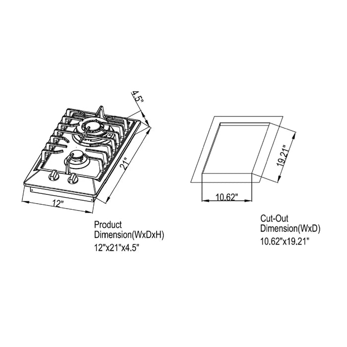 Empava 12" Stainless Steel Built-In Natural Gas Cooktop with 2 Burners, EMPV-12GC29