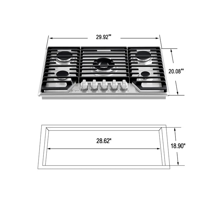 Empava 30" Stainless Steel Built-In Cooktop with 5 Gas Burners, EMPV-30GC37