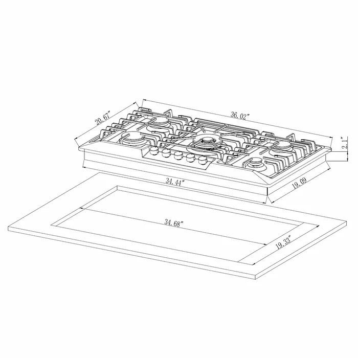 Empava 36" Stainless Steel Built-In Cooktop with 5 Gas Burners, EMPV-36GC23