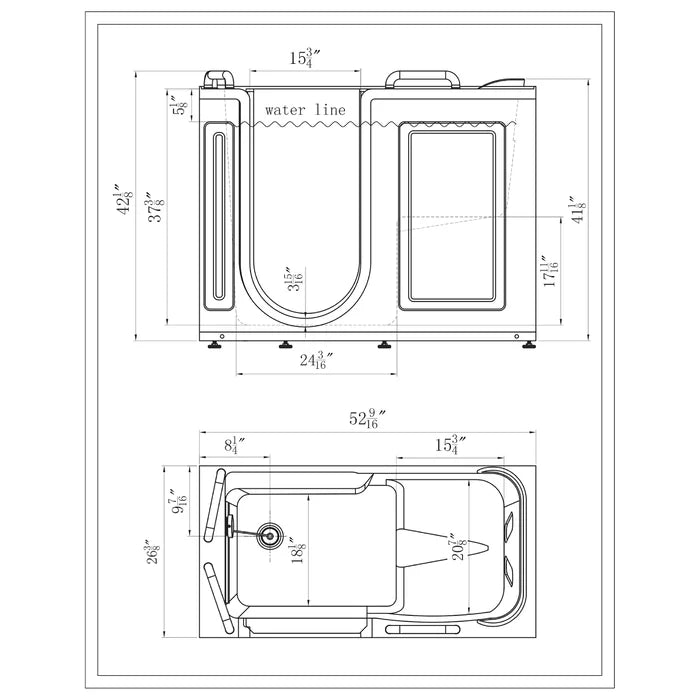 Empava 53" Walk-in Soaking Bathtub with Left Side Door, EMPV-53WIT373