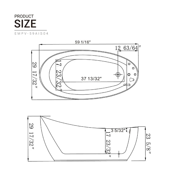 Empava 59" Freestanding Whirlpool Acrylic Bathtub with Faucet,  EMPV-59AIS04