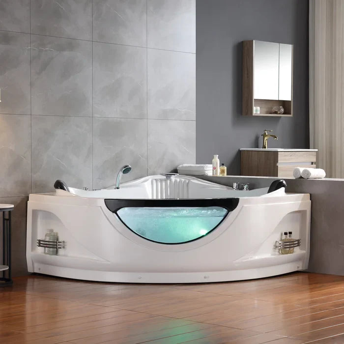 Empava 59" Hydrotherapy Corner Whirlpool Bathtub with Faucet, EMPV-59JT319LED