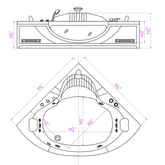 Empava 59" Hydrotherapy Corner Whirlpool Bathtub with Faucet, EMPV-59JT319LED