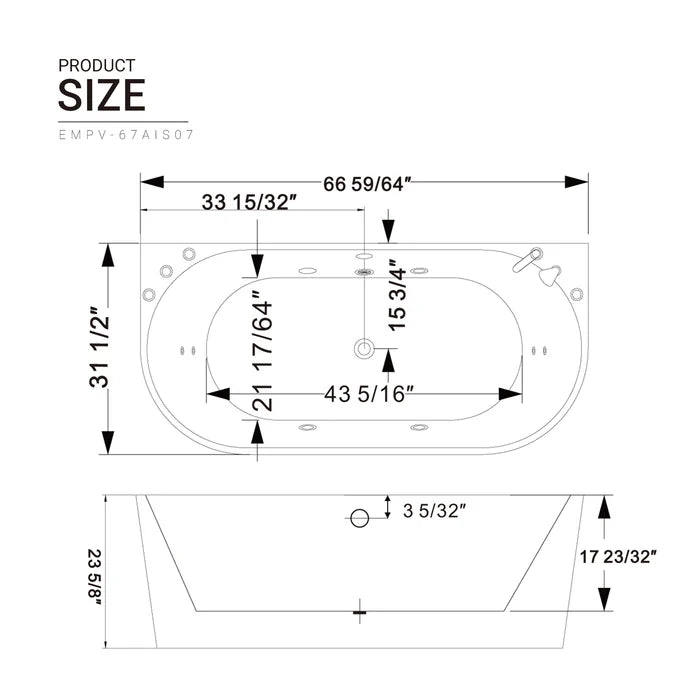 Empava 67" Freestanding Whirlpool Bathtub with Faucet, EMPV-67AIS07