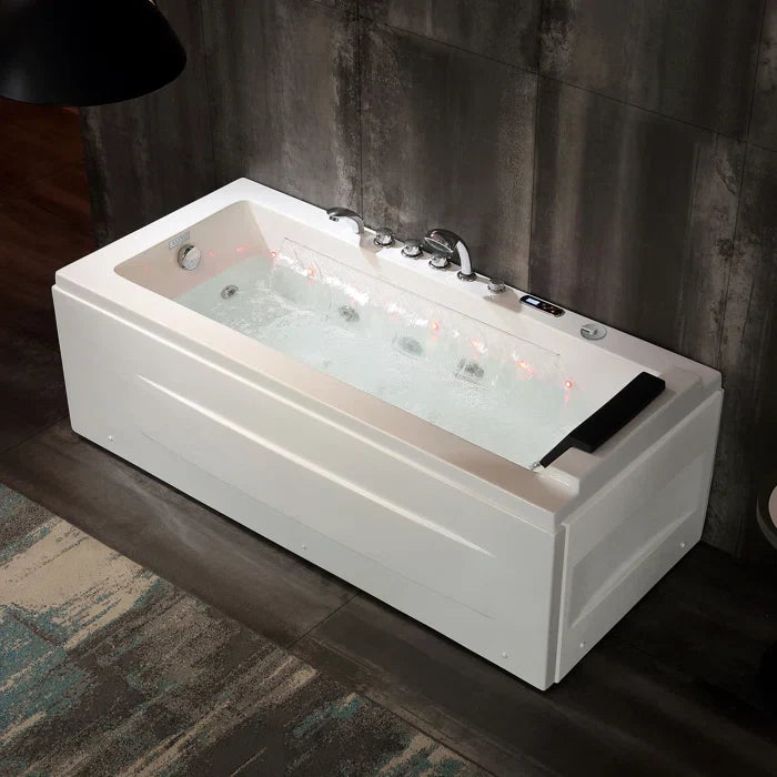 Empava 67" Modern Alcove Whirlpool Bathtub with Faucet and LED Lights, EMPV-67JT351LED