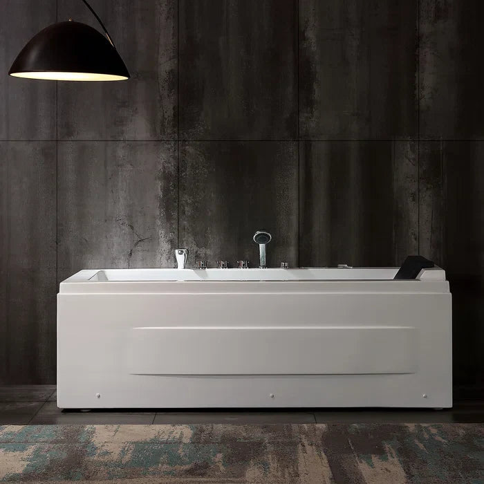 Empava 67" Modern Alcove Whirlpool Bathtub with Faucet and LED Lights, EMPV-67JT351LED