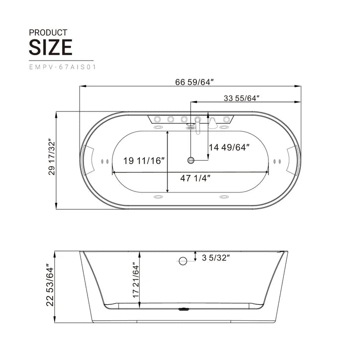 Empava 67" Freestanding Whirlpool Bathtub with Faucet, EMPV-67AIS01